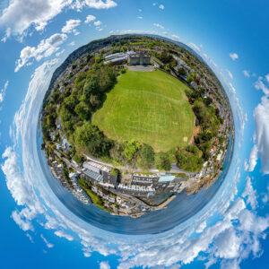 An Aerial view of dalkey in the shape of a globe