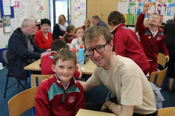 An image from Grandparents Day and Special Person day of a pupil with his nominated Special Person's visit to our Independent Primary School