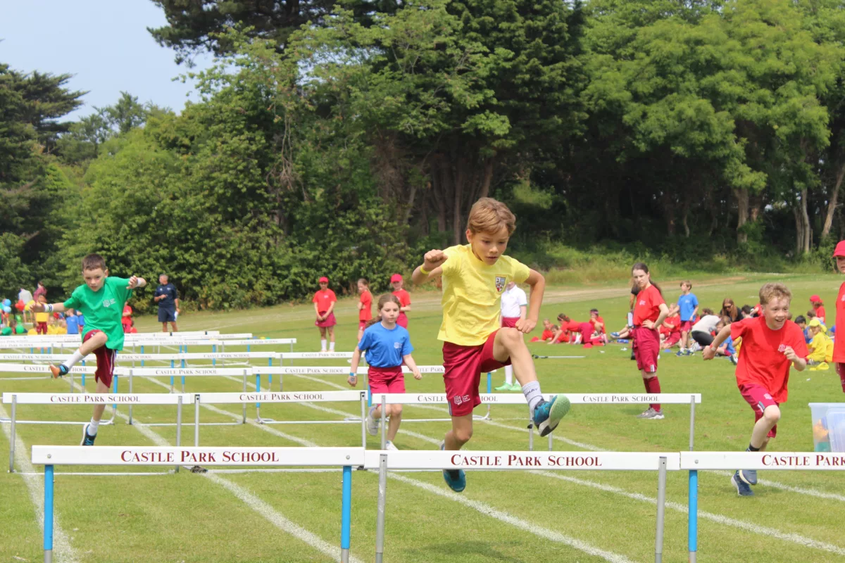Prep pupils taking part in the Hurdles event