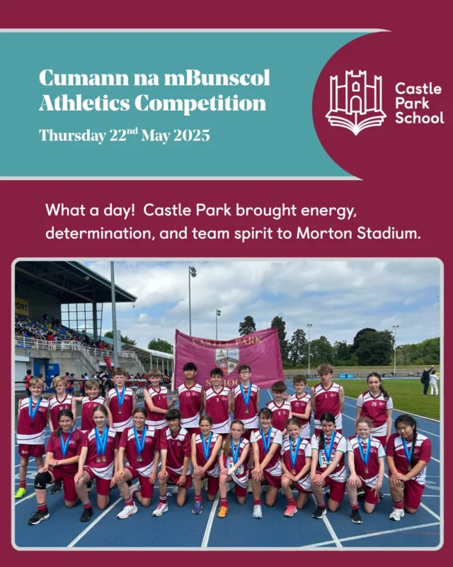 A Memorable Day of Athletics for Castle Park 🏃‍♂️

Our Castle Park Athletics Team showed great commitment and teamwork at this year's Dublin Athletics Championships in Morton Stadium. Despite tough competition, they delivered strong performances across track and field events. 

The Under-12 and Under-14 relay teams all ran with determination, earning silver medals. Individual athletes also impressed, with medals in sprints , high jump, and shot put, and solid finishes in middle-distance and jumping events.

Every team member gave their best, representing Castle Park with focus and sportsmanship. Well done to everyone involved! 👏

#CumannnamBunscol #CastleParkSchool #CastleParkAthletics #DublinChampionships #TeamSpirit #TrackAndField #YouthAthletics #RelayRace #MedalWinners #ProudMoment #GoTeam #Sportsmanship  #Teamwork #dalkey
